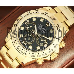 Rolex Cosmograph Daytona Yellow Gold Black Diamond Dial Watch  (2021) Price in Pakistan