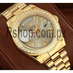 Rolex Day-Date Gray Dial Diamond Bezel Gold Watch  (2022) Price in Pakistan