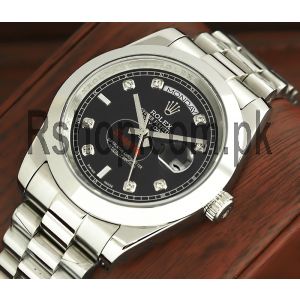 Rolex Day-Date Smooth Bezel Black Dial Watch Price in Pakistan