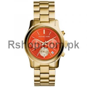 Michael Kors Runway Orange Dial Womens Gold Chronograph Watch Price in Pakistan