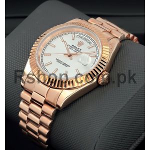 Rolex Day-Date White Stripe Dial Rose Gold Watch Price in Pakistan