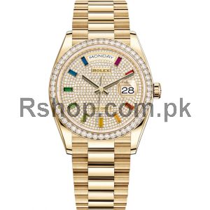 Rolex Day-Date Yellow Gold 128348RBR Pave Rainbow Diamond Dial Watch Price in Pakistan