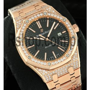 Audemars Piguet Royal Oak Black Dial Diamond Bezel Rose Gold Watch Price in Pakistan