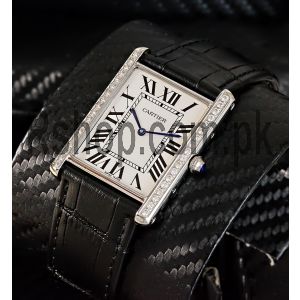 Cartier Tank Black Leather Straps Watch Price in Pakistan