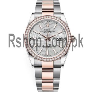 Newest Model-Rolex Datejust Silver Palm Motif Dial Diamond Watch  Price in Pakistan