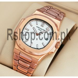Patek Philippe Nautilus Rose Gold White Dial Stainless Steel Watch Price in Pakistan