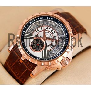 Roger Dubuis Excalibur Chronoexcel Repetition Minutes Flying Tourbillon Leather Brown- Rose Gold Watch Price in Pakistan