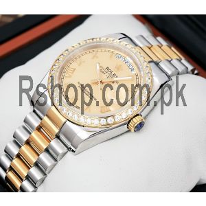 Rolex Day-Date Diamond Bezel Two-Tone Watch Mens replica watches
