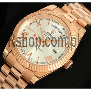 Rolex Day-Date Everose Gold Silver Roman Dial Watch Price in Pakistan