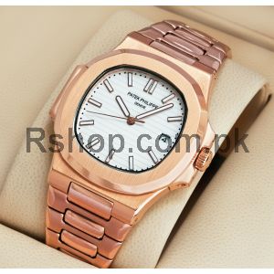 Patek Philippe Nautilus Rose Gold White Dial Stainless Steel Watch Price in Pakistan