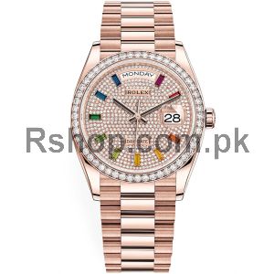 Rolex Day-Date Rainbow Pave Diamond Dial Rose Gold 128345RBR-0042 Watch Price in Pakistan