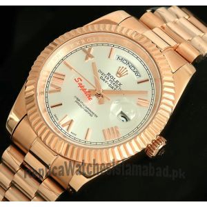Rolex Day-Date Everose Gold Silver Roman Dial Watch Price in Pakistan