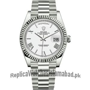 Rolex Day-Date White Roman Dial Fluted Bezel President Bracelet Watch Price in Pakistan