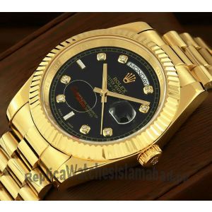 Rolex Day-Date Yellow Gold Black Diamond Dial Swiss Watch Price in Pakistan
