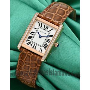 Cartier Tank Solo Brown Leather Strap Diamond Bezel Watch Price in Pakistan