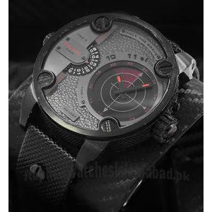 Diesel Little Daddy Radar GMT Grey Dial Black Leather Men's Watch Price in Pakistan