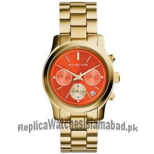 Michael Kors Runway Orange Dial Womens Gold Chronograph Watch Price in Pakistan
