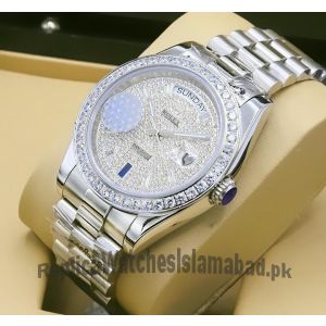 Rolex Day-Date 40 White Gold Diamond Bezel Paved Dial Swiss Watch Price in Pakistan