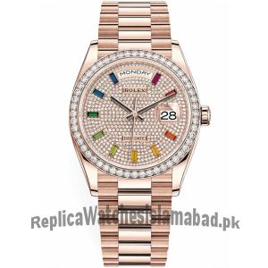 Rolex Day-Date Rainbow Pave Diamond Dial Rose Gold 128345RBR-0042 Watch Price in Pakistan